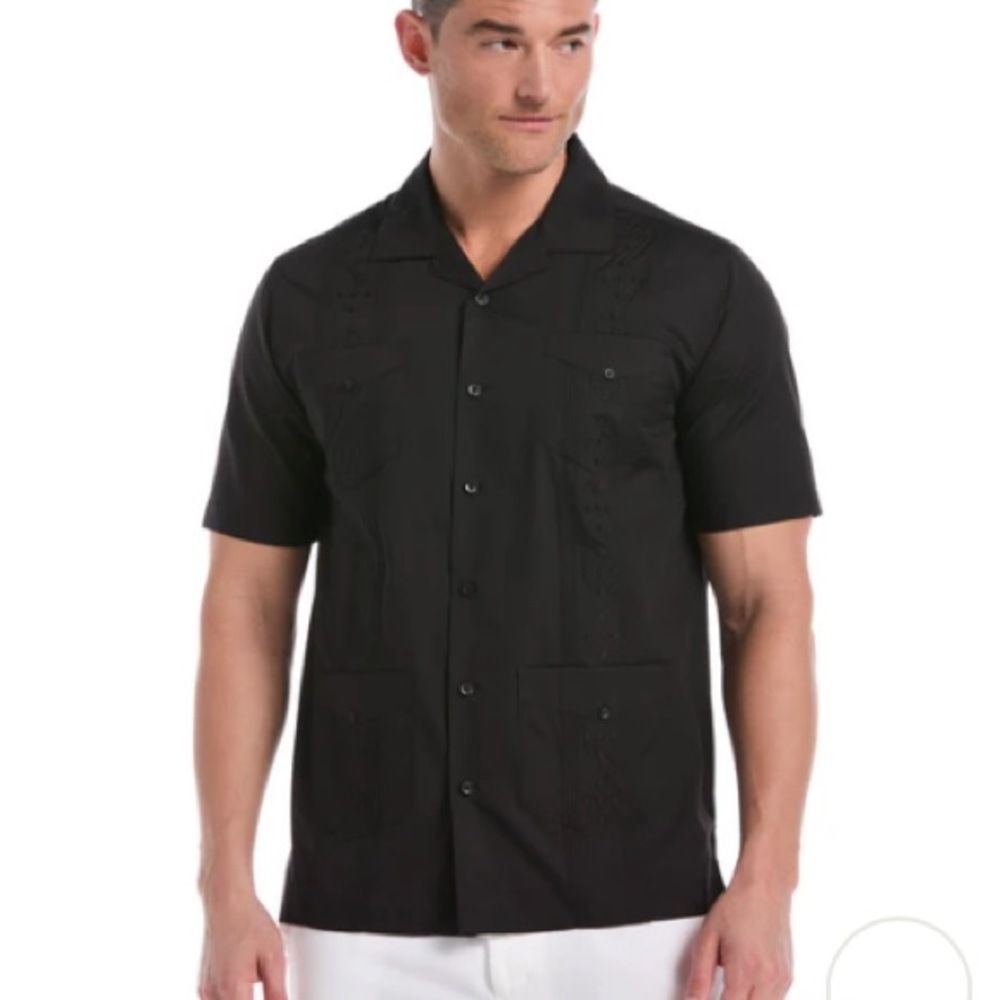 QUALITY CLUB Men’s Black Three Pockets, Short Sleeve Guayabera Shirt | L